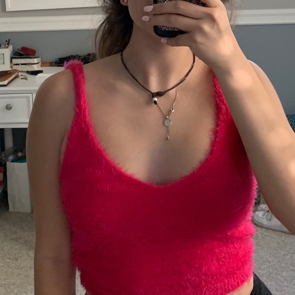 Pink fuzzy top